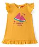 Babyhug Cotton Knit Flutter Sleeves Nighty With Watermelon Print - Multicolor