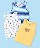 Babyhug 100% Organic Cotton Knit Sleeveless Set of  Vests with Striped & Bear Print Pack of 3 - Multicolour