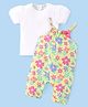 Babyhug Single Jersey Knit Half Sleeves T-Shirt & Dungaree Set Floral Print - Multicolor