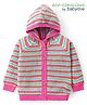 Babyoye Knitted Full Sleeves Striped Front Open Hooded Sweater - Dark Pink & Green