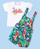 Babyhug Cotton Knit Half Sleeves T-Shirt & Dungaree Set with Tropical Theme- Multicolor