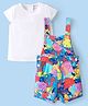 Babyhug Cotton Knit Half Sleeves T-Shirt & Dungaree Set with Tropical Theme - Multicolour