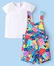 Babyhug Cotton Knit Half Sleeves T-Shirt & Dungaree Set with Tropical Theme - Multicolour