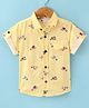 Dew Drops Poplin Cotton Knitted Half Sleeves Vehicle Printed Shirt - Yellow