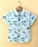 Dew Drops Poplin Knitted Half Sleeves Beach Theme Printed Shirt - Aqua Blue