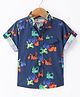 Dew Drops Poplin Knit Half Sleeves Printed Shirt with Vehicle Print -  Navy Blue