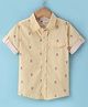 Dew Drops Poplin Knitted Half Sleeves Teddy Bear Printed Shirt - Yellow