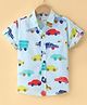 Dew Drops Poplin Knitted Half sleeves Vehicle Printed Shirt - Aqua Blue