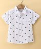 Dew Drops Poplin Knitted Half Sleeves Trees Printed Shirt - Off White