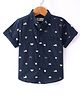Dew Drops Poplin Cotton Knitted Half Sleeves Vehicle Printed Shirt - Navy Blue