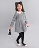 Babyhug Cotton Woven Full Sleeves Checkered Collared Frock with Floral Embroidery - Black & White