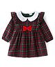 Babyhug Cotton Woven Full Sleeves Checked Frock with Ruffle Detailing & Bow Applique - Green