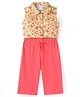 Babyhug Single Jerssey Knit Sleeveless Jumpsuit with Floral Printed Collared Top - Coral