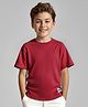 Pine Kids Cotton Knit Half Sleeves T-Shirt With Badge - Dark Red