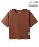 Pine Kids Cotton Knit Half Sleeves T-Shirt With Badge - Brown