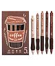 WISHKEY Stylish Retractable Pens for Kids, Coffee Theme 0.5mm Stationery Gel Pen Set for Girls & Boys, Smooth Writing Quick Dry Ink Elegant Pen for School Office Supplies, Blue Ink,(Set of 5)