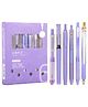 WISHKEY Stylish Retractable Pens for Kids, 0.5mm Stationery Gel Pen Set for Girls & Boys, Smooth Writing, Quick Dry Ink Pens with Highlighter, Elegant Blue Pen Body, Blue Ink, (Set of 6)