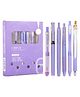 WISHKEY Stylish Retractable Pens for Kids, 0.5mm Stationery Gel Pen Set for Girls & Boys, Smooth Writing, Quick Dry Ink Pens with Highlighter, Elegant Purple Pen Body, Blue Ink,  (Set of 6)