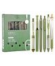 WISHKEY Stylish Retractable Pens for Kids, 0.5mm Stationery Gel Pen Set for Girls & Boys, Smooth Writing, Quick Dry Ink Pens with Highlighter, Elegant Green Pen Body, Blue Ink, (Set of 6)