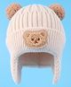 Babyhug Cable Knitted Pom Pom Woollen Cap with Teddy Bear Applique - Beige