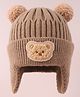 Babyhug Cable Knitted Woollen Cap with Teddy Bear Applique & Pom Pom - Khaki