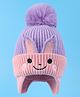 Babyhug Cable Knitted Woollen Cap with Ear Applique & Pom Pom - Lavender