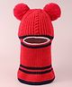 Babyhug Pom Pom Monkey Cap with Cable Knit Design - Red