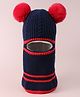 Babyhug Pom Pom Monkey Cap with Cable Knit Design - Navy Blue