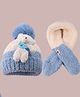 Babyhug Woolen Cap & Muffler Set with Teddy Bear Applique - Blue