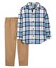 Carter's Full Sleeves 2-Piece Plaid Button-Front Shirt & Canvas Pant Set - Blue