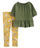 Carter's Half Sleeves 2-Piece Peplum Top & Floral Legging Set - Olive & Mustard