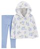 Carter's Knit Full Sleeves Hooded Sweatshirt & Lounge Pant Set With Floral Print - Ivory & Light Blue