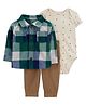 Carter's 3-Piece Plaid Fleece Little Jacket Set - Green