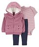 Carter's Full Sleeves Baby Girls' Kitten Pink 3-Piece Fleece Cardigan Set - Pink