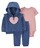 Carter's Full Sleeves Infant Girls Heart 3-Piece Fleece Cardigan Set - Navy Blue