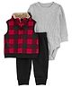 Carter's Full Sleeves Plaid Vest 3-Piece Set - Grey & Black