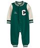 Carter's Knit Full Sleeves Sport Print Sleep Suit - White & Dark Green
