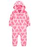 Carter's Knit Full Sleeves Hooded Heart Print Sleep Suit - Pink