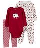Carter's Full Sleeves Baby Red Floral & Bear 3-Piece Sleep and Play Set - Red