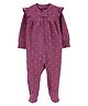 Carter's Cotton Knit Full Sleeves Footed Sleep Suit with Hearts Print - Burgundy