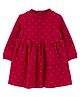 Carter's Full Sleeves Baby Polka Dot Fleece Holiday Dress with Bow Applique - Red