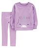 Carter's Knit Full Sleeves T-Shirt & Lounge Pant Set With Ear Applique & Kangaroo Pocket - Purple