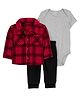 Carter's Full Sleeves Baby 3-Piece Plaid Fleece Little Checkered Jacket Set - Red & Grey