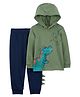 Carter's Full Sleeves 2-Piece Dinosaur Hooded Tee & Jogger Set - Olive