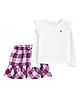 Carter's Full Sleeves 2-Piece Flutter Top & Plaid Skort Set- Ivory & Purple