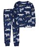 Carter's Cotton Knit Full Sleeves Night Suit with Animal Print - Navy Blue & White