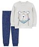 Carter's Knit Full Sleeves T-Shirt & Lounge Pant Set With Bear Print - Grey & Blue
