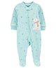 Carter's Knit Full Sleeves Sleep Suit With Star Print & Bear Patch - Light Blue