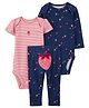 Carter's Cotton Knit Half & Full Sleeves Onesies With Fruit Print & Lounge Pant - Navy Blue