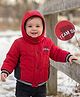 Babyoye Woven Full Sleeves Padded Hooded Jacket With Alphabate Embroidery - Red
